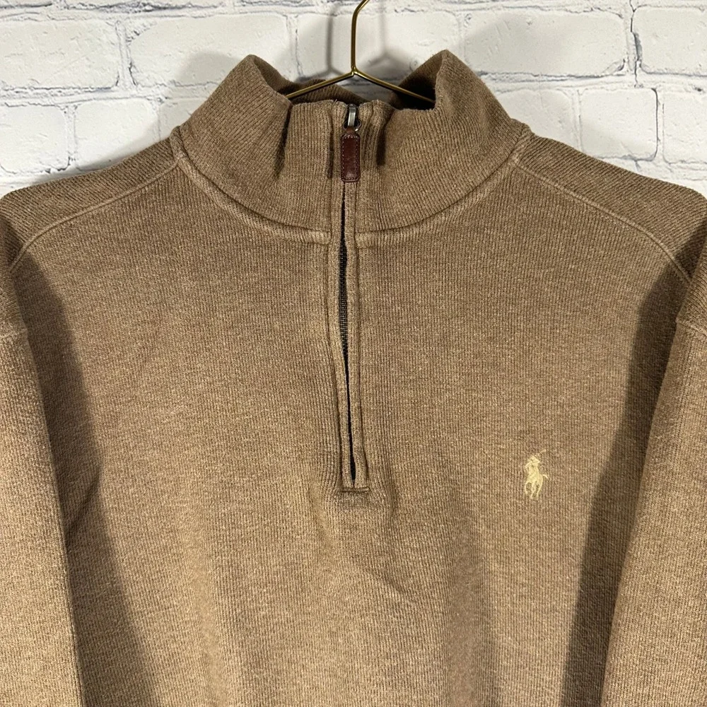 Polo Ralph Lauren Mens Brown Cotton 1/4 Zip Pullover Sweater Large Pony Logo